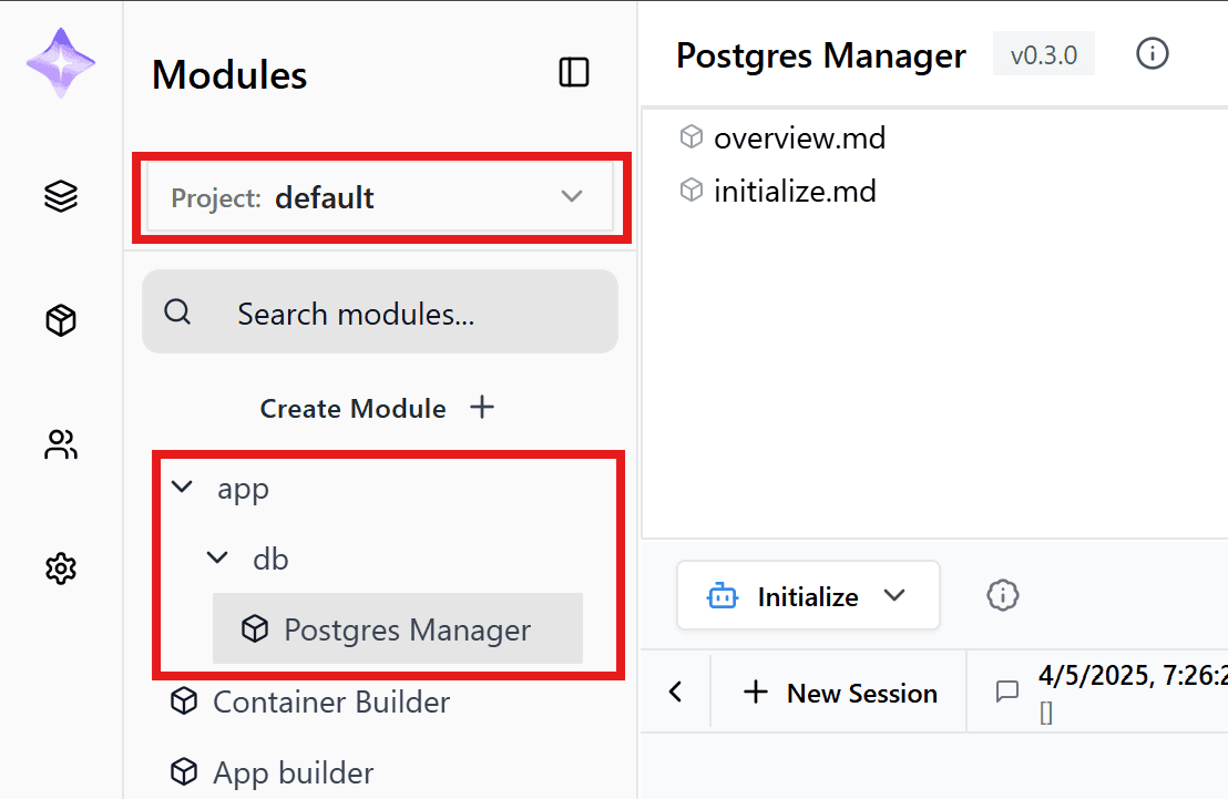 Selecting a Project and Module in Genbase Studio