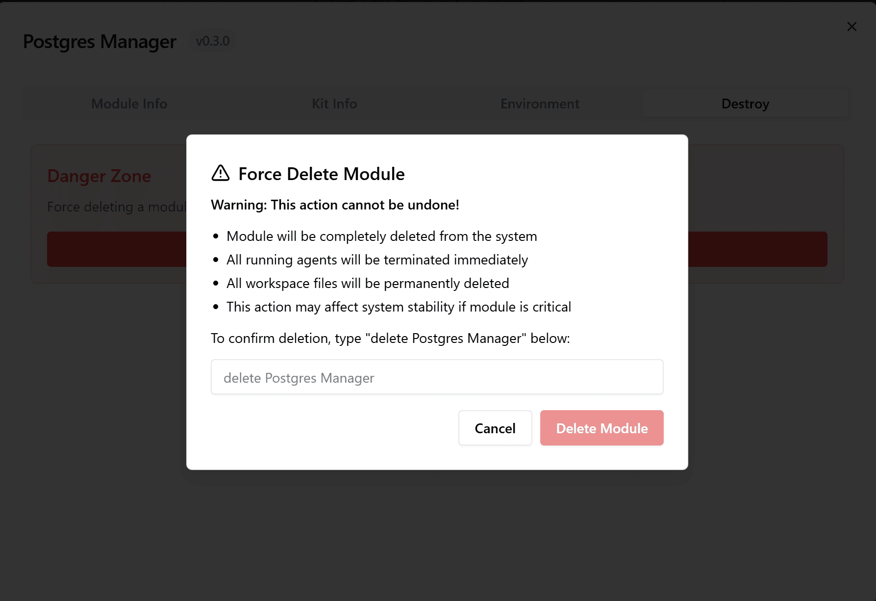 Delete Module Confirmation