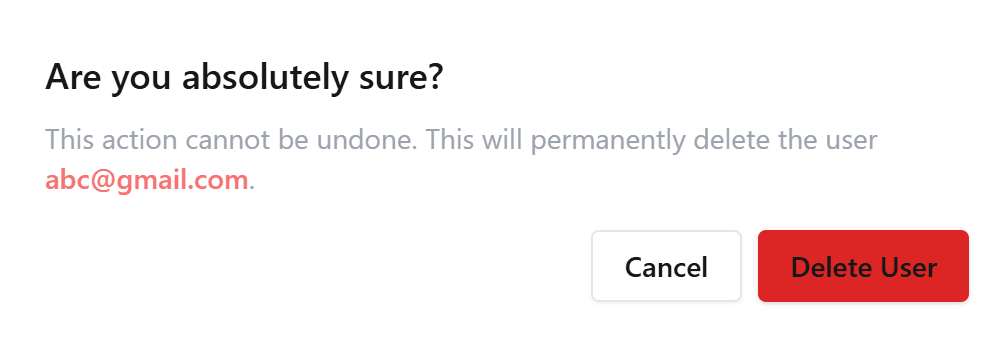 Delete User Confirmation Dialog