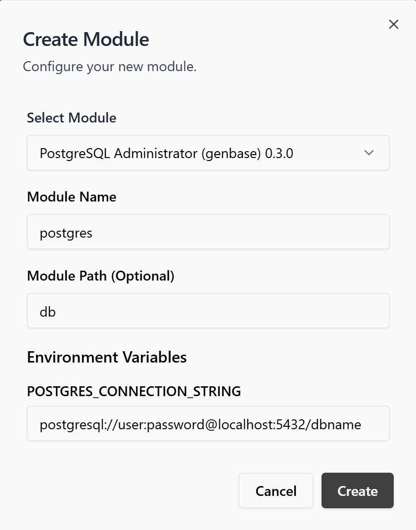 Create Module Dialog